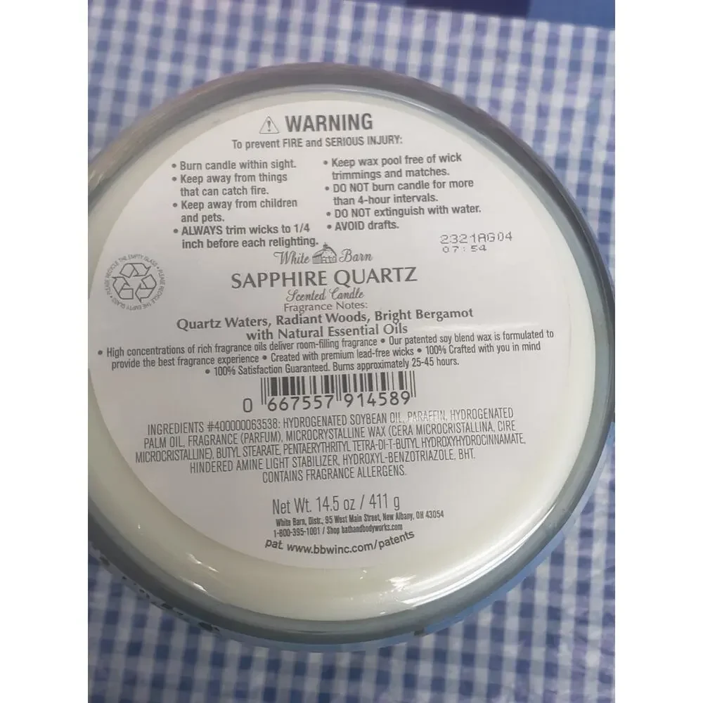 BBW White Barn Sapphire Quartz Large 3 Wick Candle Home Fragrance Decor - Picture 2 of 2